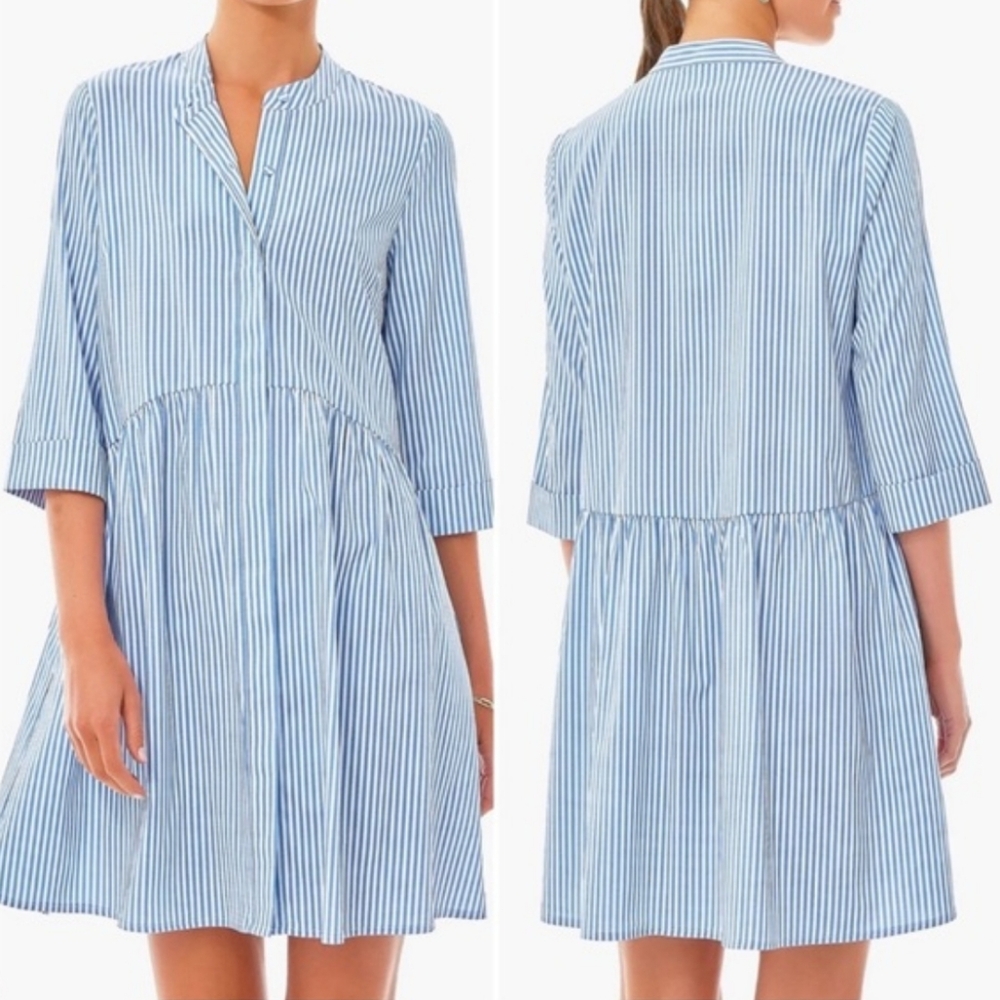 Tuckernuck Royal Dress 3/4 Sleeves Tiered Button Down Shirt Stripe New Size smal